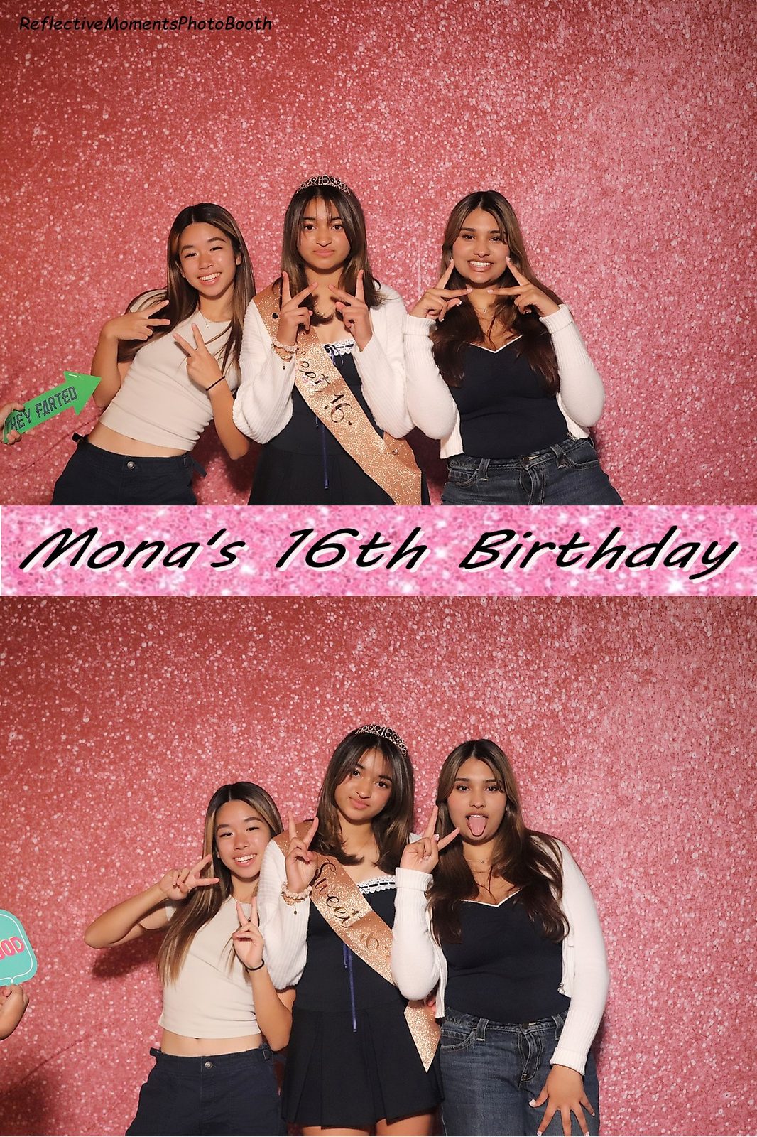 Birthday girl and friends at the mirror photo booth for her Sweet 16